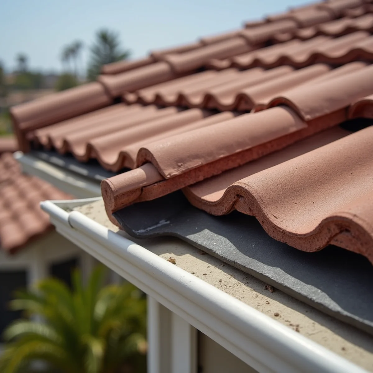 Mortarless ridge with closure strip on a new blended concrete tile roof.