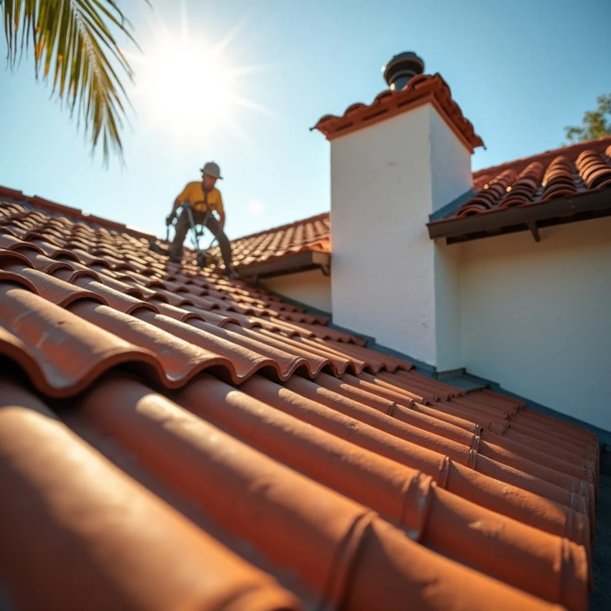 Close-up of clay barrel tile on a Spanish-style Oceanside home.