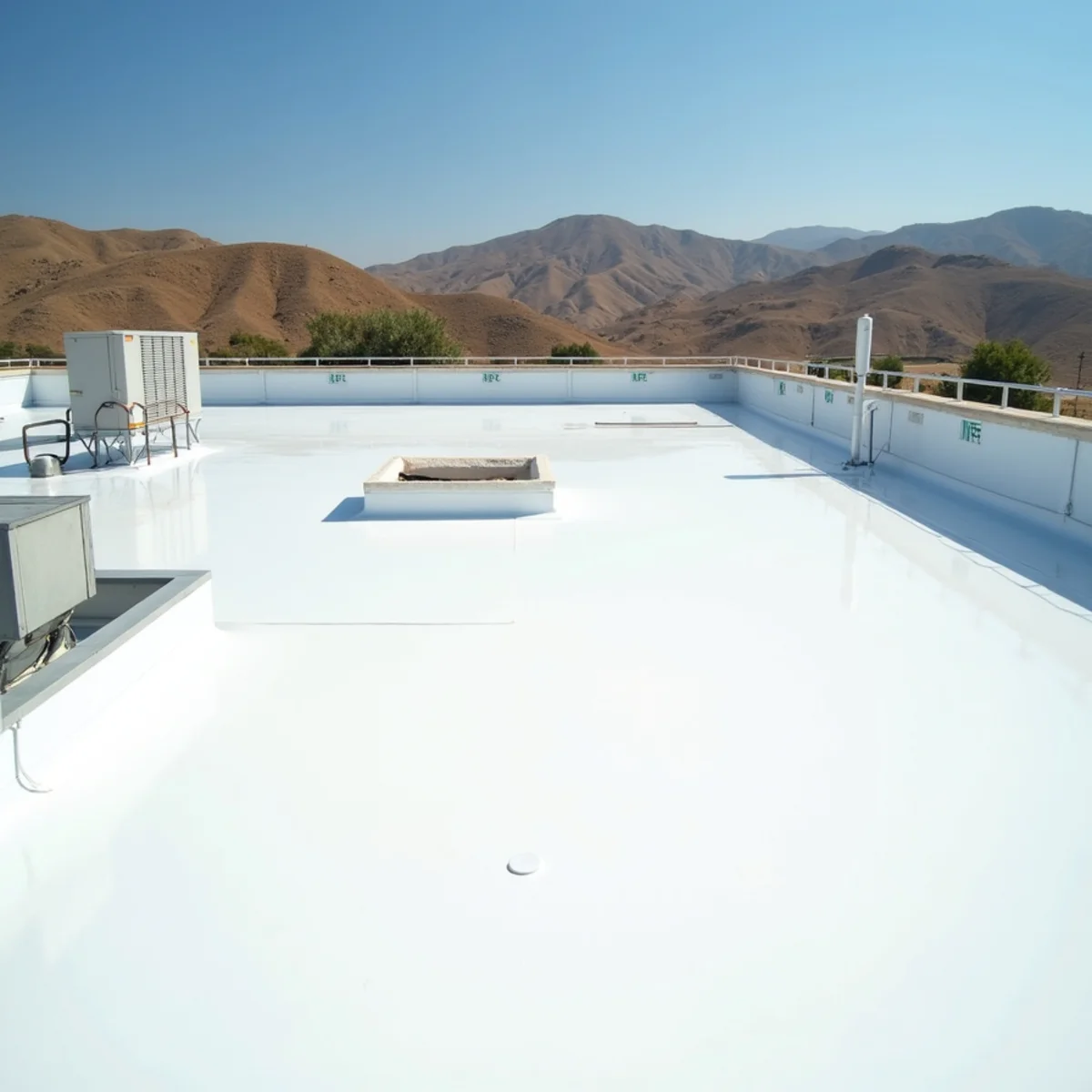 Reflective white coating on a flat Escondido commercial roof.