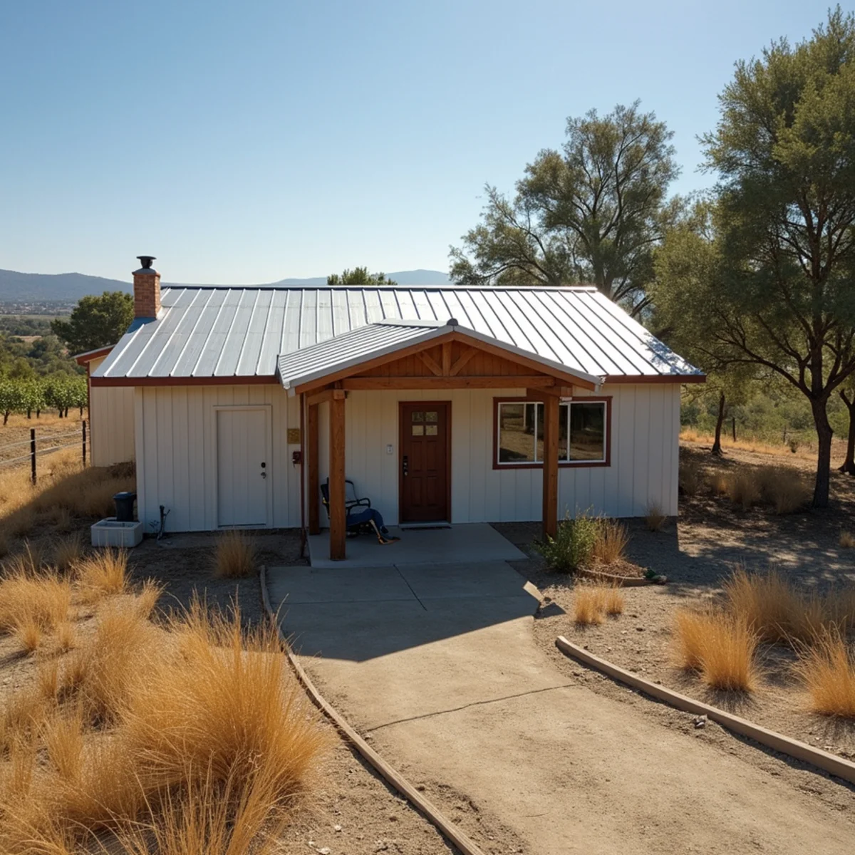 Fire-resistant metal-roofed outbuilding on a Fallbrook property.