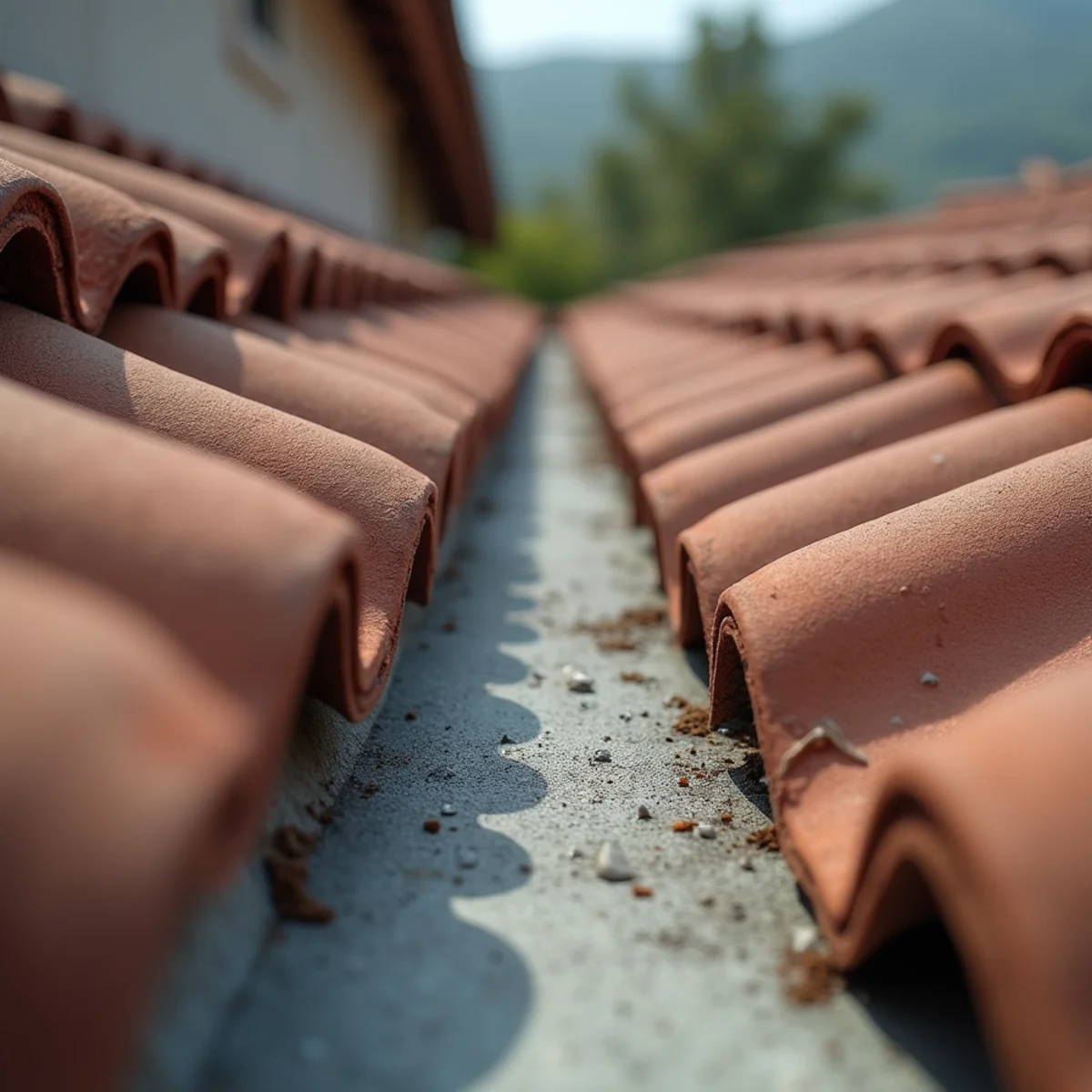 New corrosion-resistant valley flashing between clay tile courses on a coastal-adjacent home.