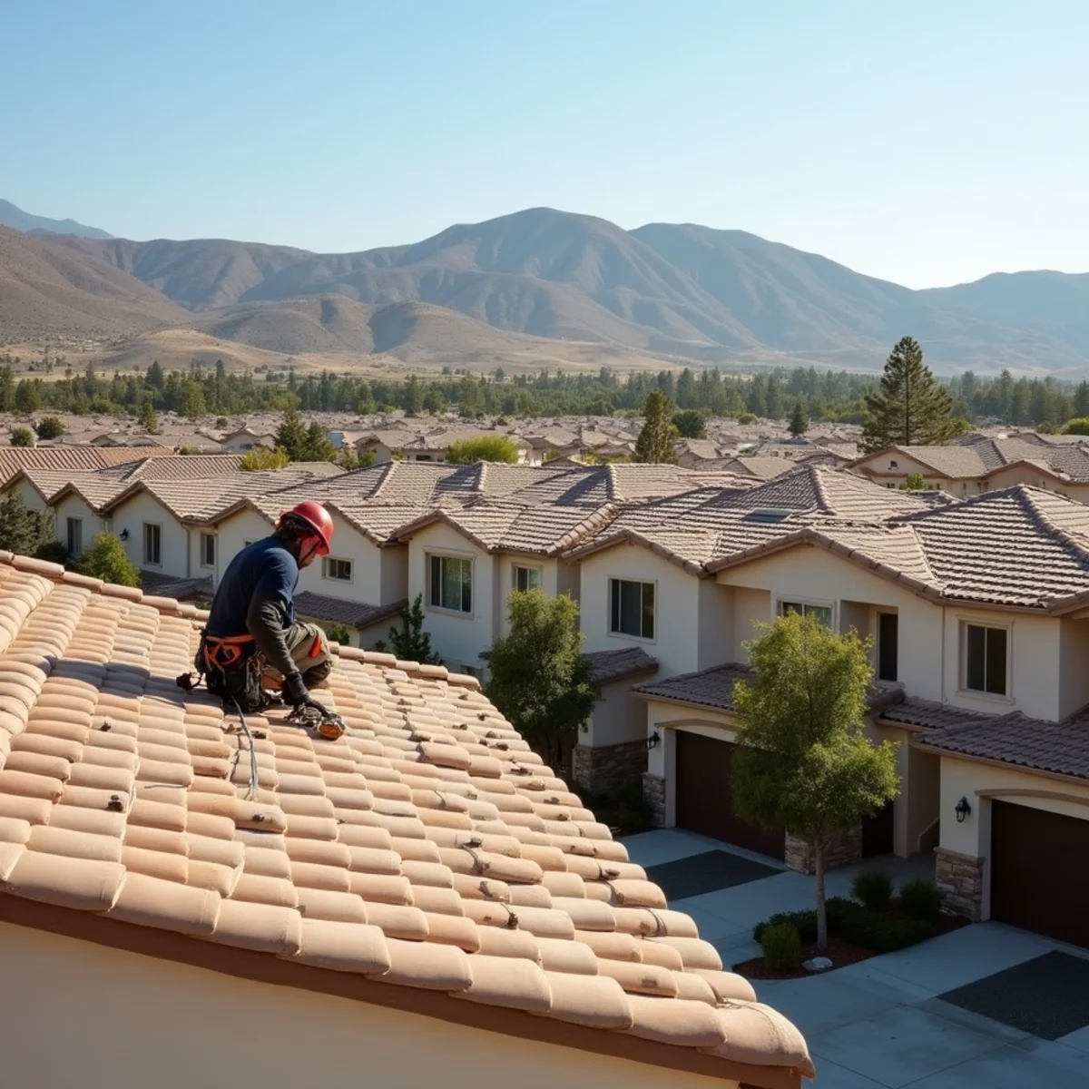 Rancho Del Oro planned-community homes with concrete tile roofs.