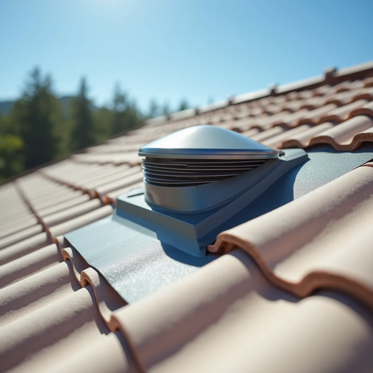 Ridge-vent cap and cool-rated tile on a new San Marcos roof.