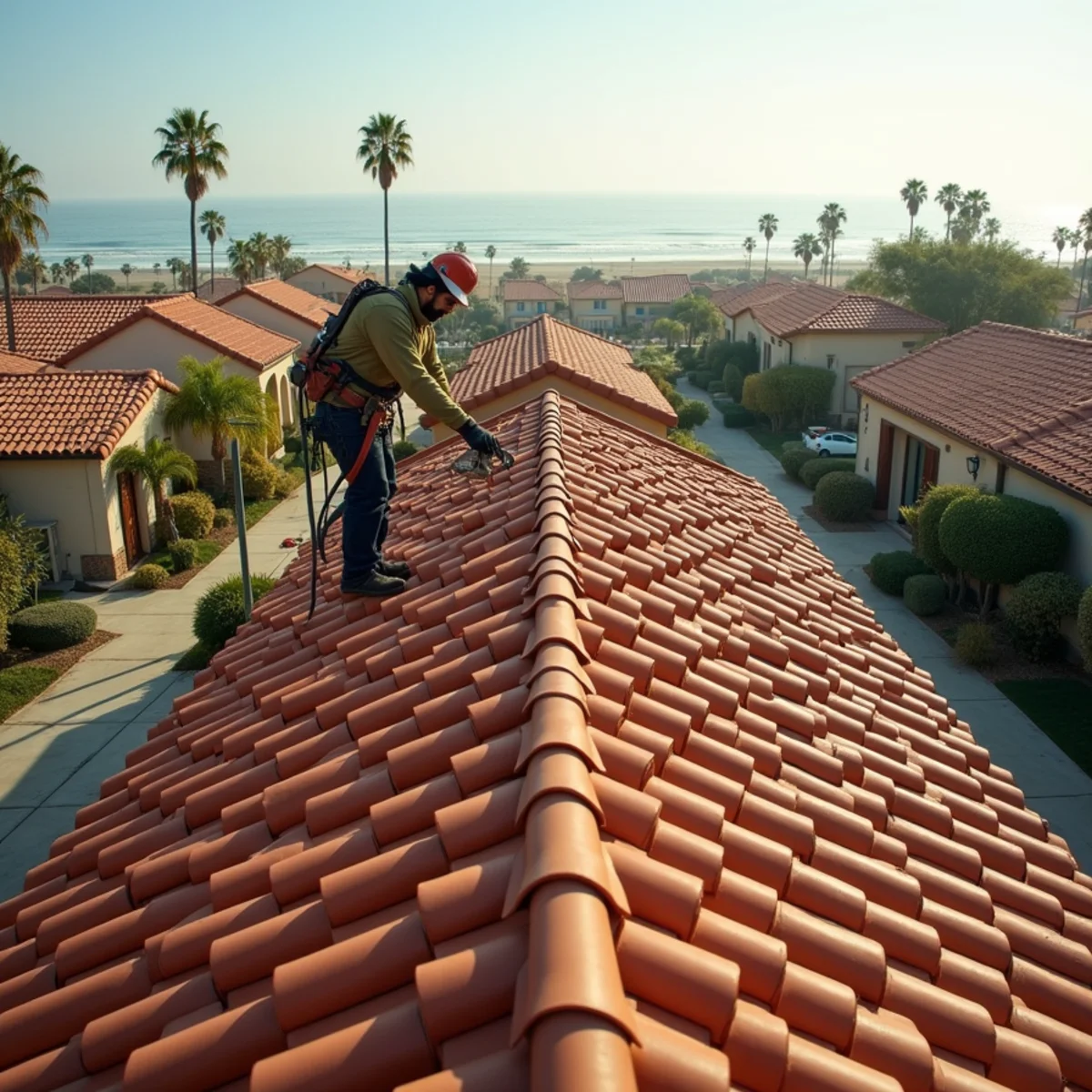 Historic South Oceanside bungalow with a clay tile roof.